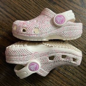 White and pink glitter crocs size 4C girls
